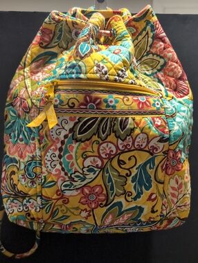 Vera Bradley Quilted Yellow Floral Provencal Drawstring Backpack.